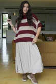  Big Softie Block Stripe Cap Sleeve Knit Top Burgundy /15=